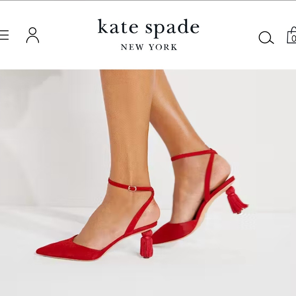 Kate Spade Voila Red Suede Tassel Heels - Picture 2 of 7